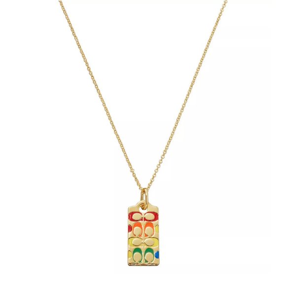 Coach Signature Quilted C Tag Enamel Pendant Necklace - Picture 1 of 7